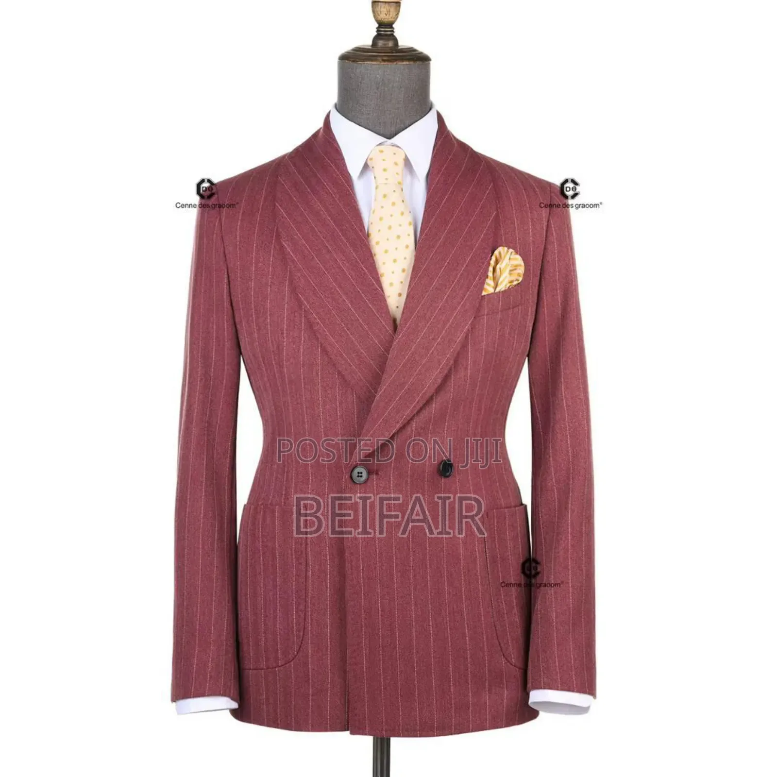 Peach Suit White Stripes Double Button Suit