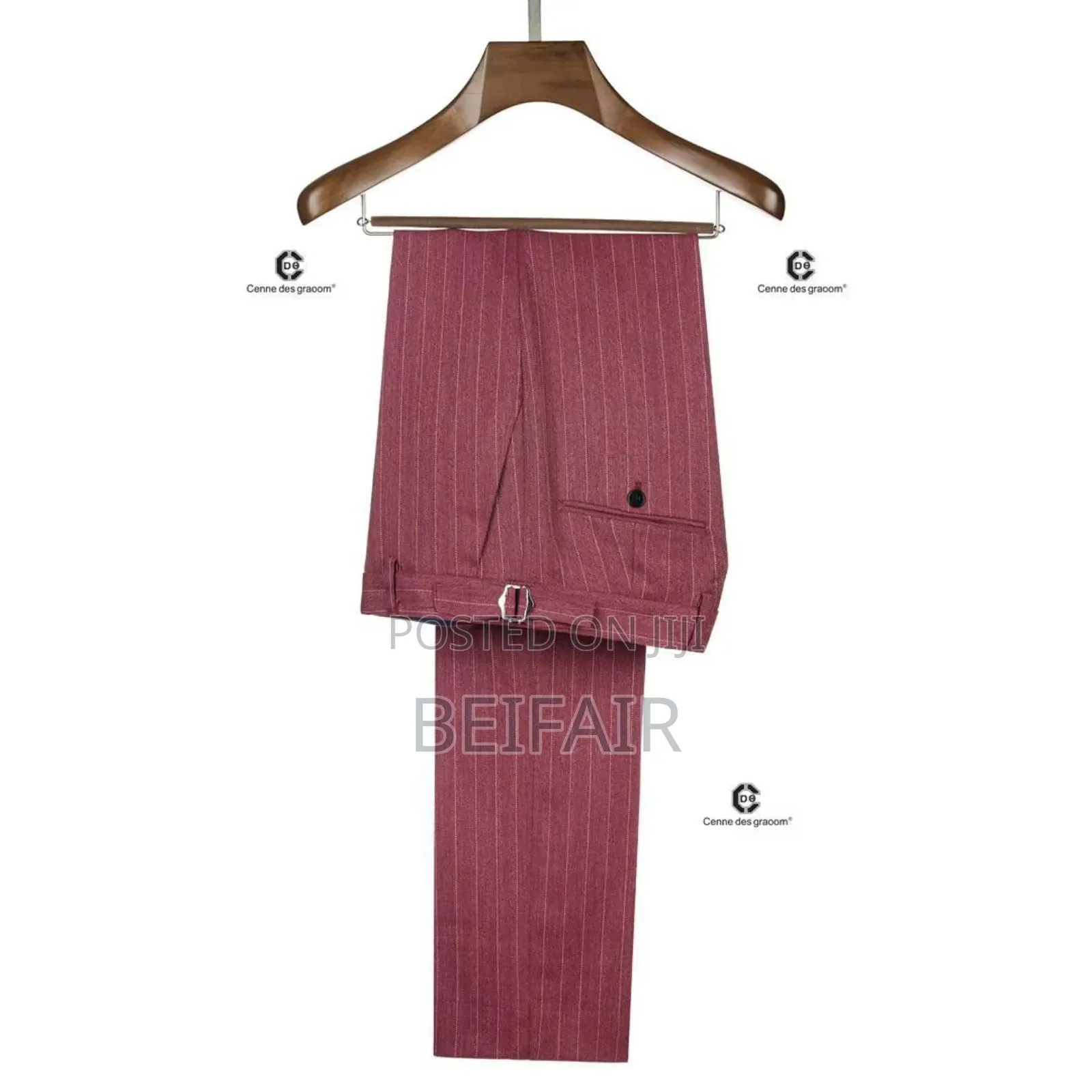 Peach Suit White Stripes Double Button Suit