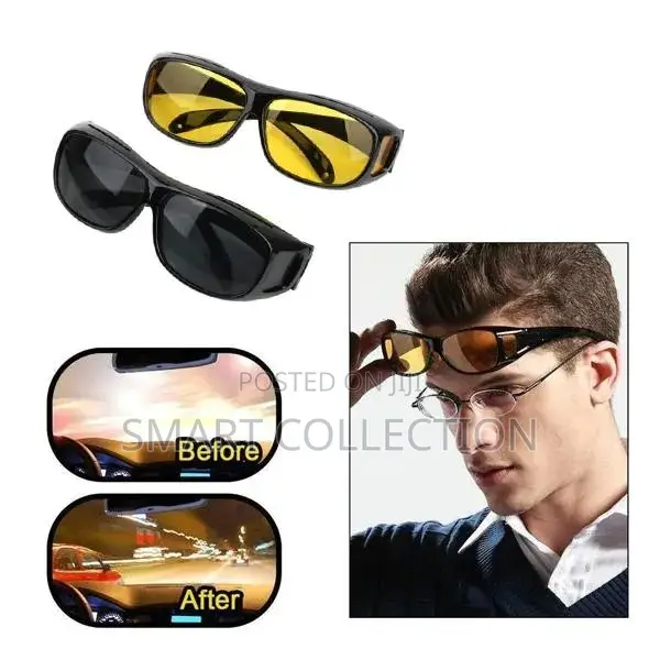 2 In 1hd Night Vision Wrap Arounds Driving Sunglasses