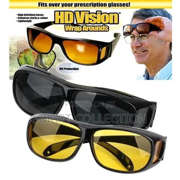 2 In 1hd Night Vision Wrap Arounds Driving Sunglasses