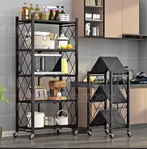 Multi-Function Wheeled Iron Five-Layer Folding Storage Rack (Black)