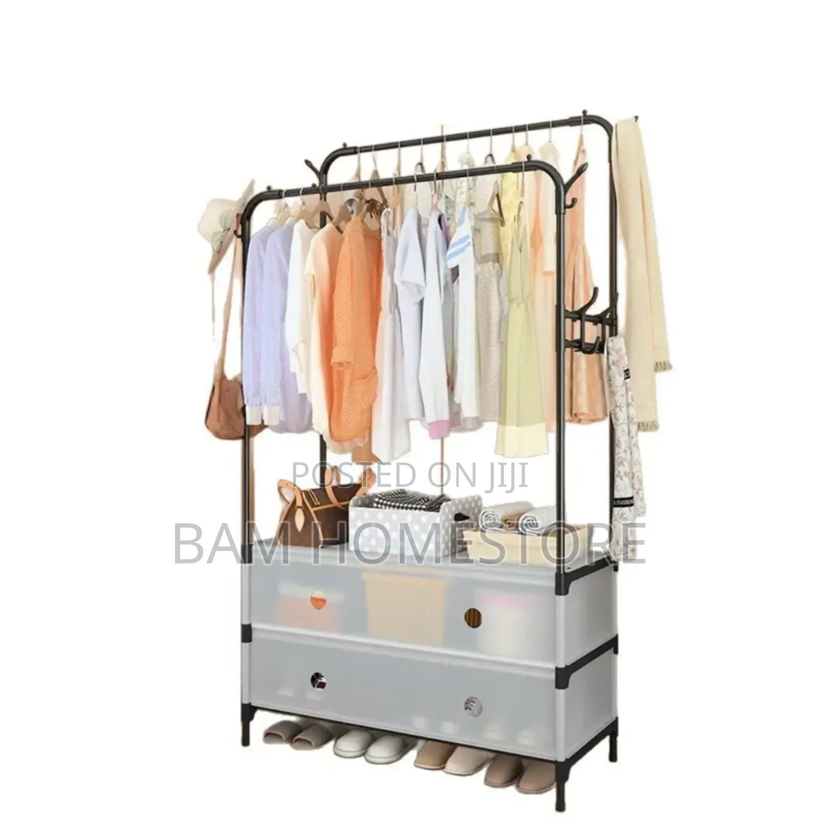 Portable Garment Rack With Fabric Storage Drawers (175x83cm)