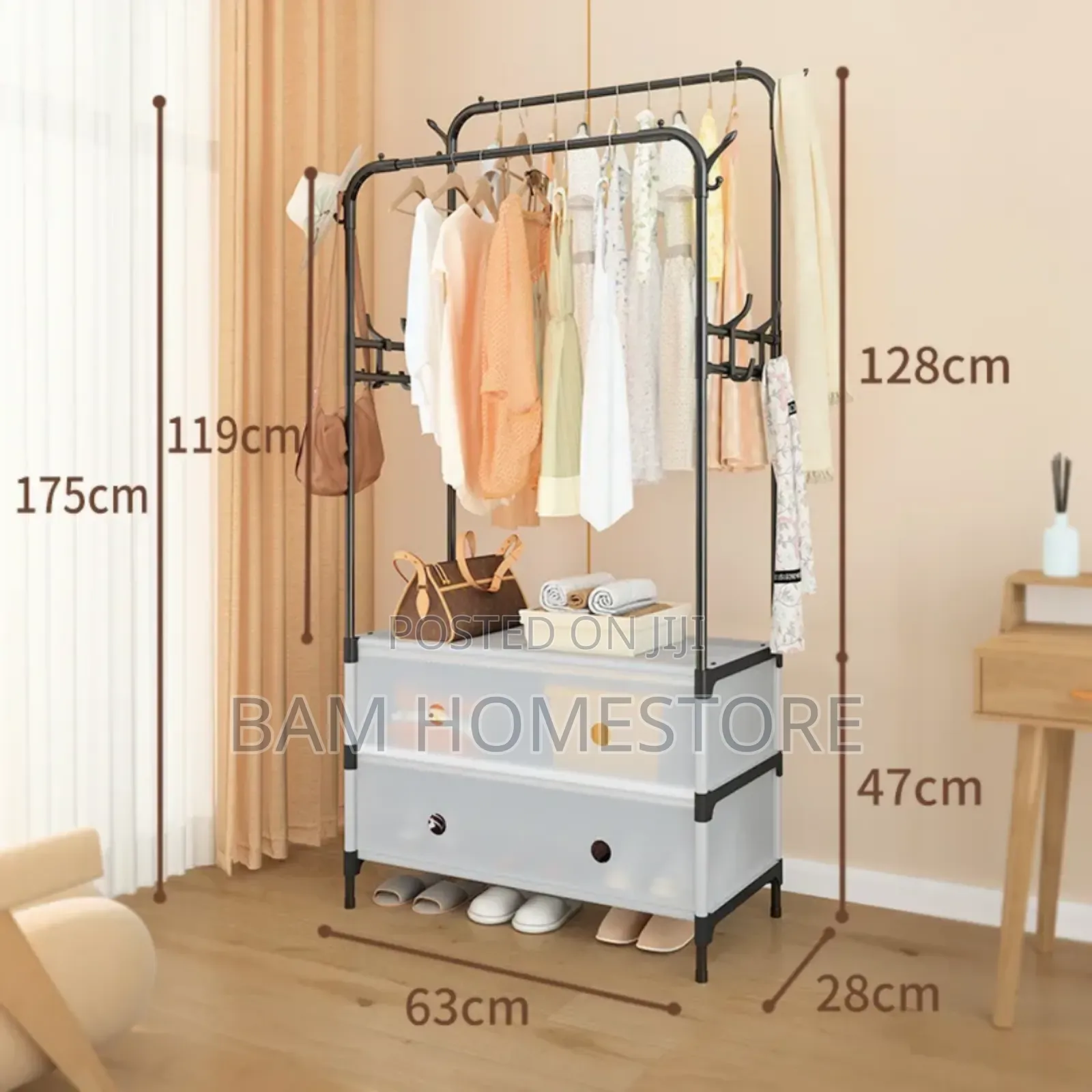 Portable Garment Rack With Fabric Storage Drawers (175x83cm)