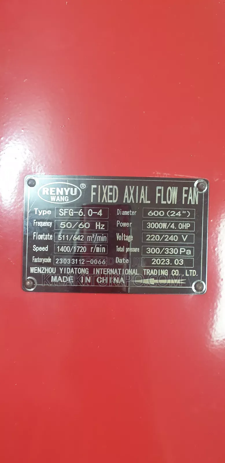 Fixed Axial Flow Fan 3000w*4hp Size 600cm(24)