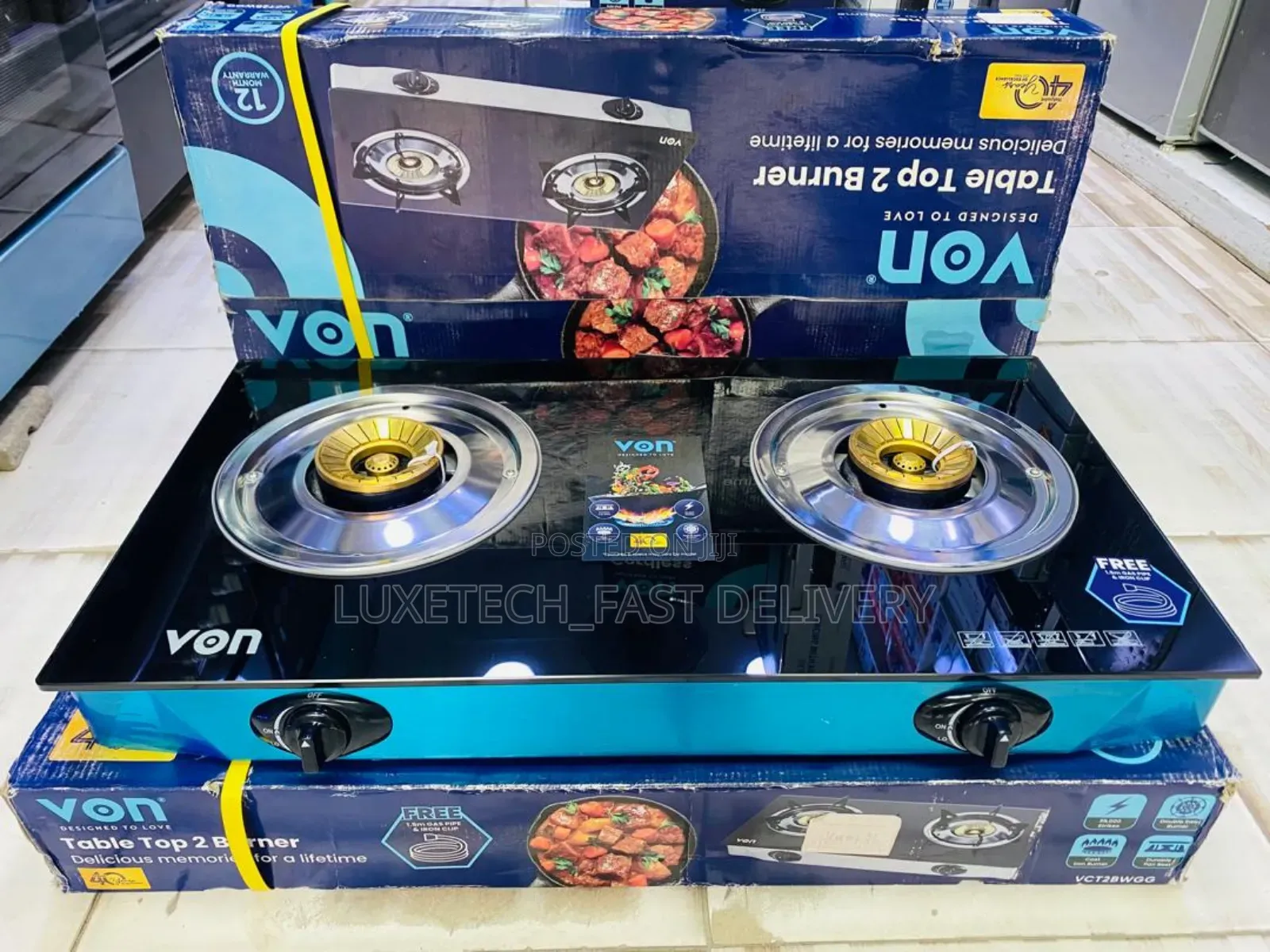 Von 2 Burners Gas Stove With Free Gas Pipe