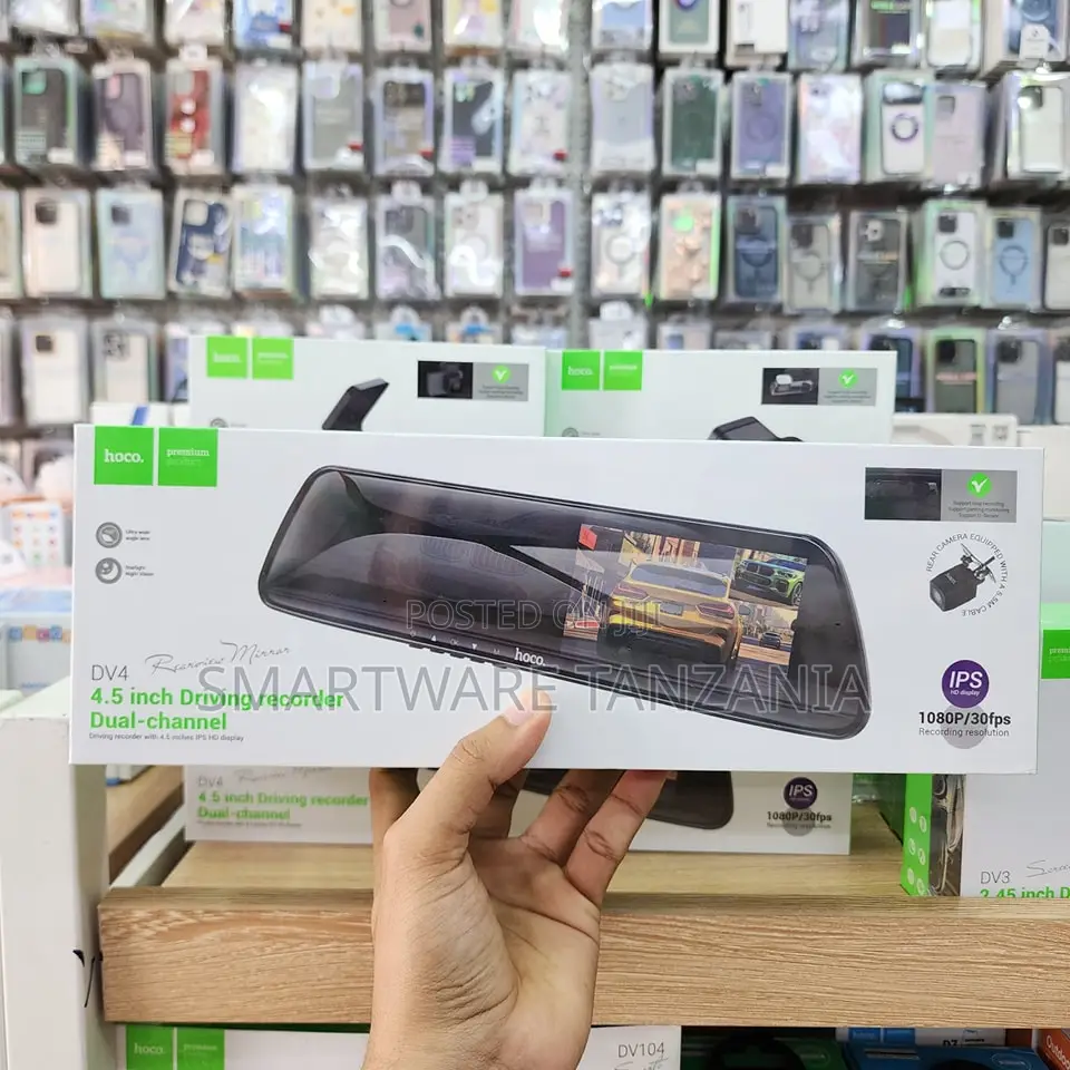 Hoco Dv4 Dual Lens Rearview Mirror Dash Cam 1080p Ips Display