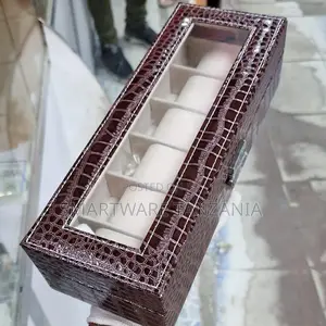 Crocodile Leather Watch Box 5 Slot Glass Display Storage Organizer