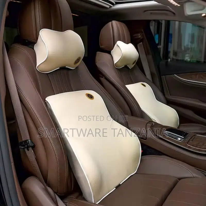 Beige Comfort Car Head and Back Pillows for Ergonomic Rides