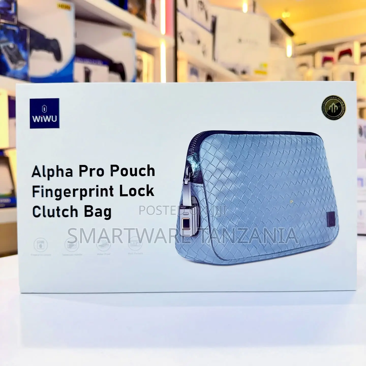 Wiwu Alpha Pro Pouch Fingerprint Lock Clutch Bag Light Blue Woven