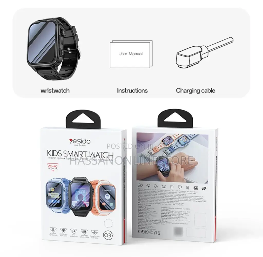 Yesido Kids Smartwatch I037 4g GPS Tracking / Video Call / Sos - Black