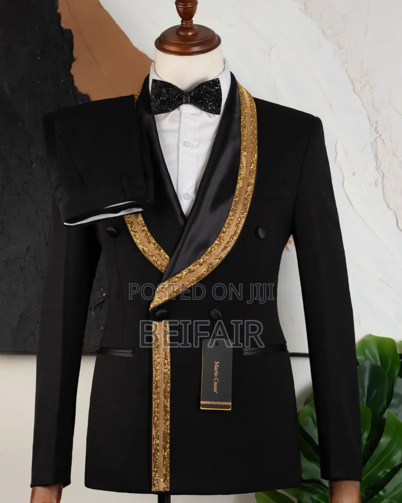 Gold Stripe Black Suit