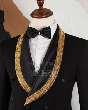 Gold Stripe Black Suit