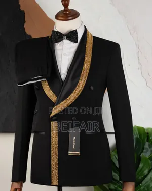 Gold Stripe Black Suit