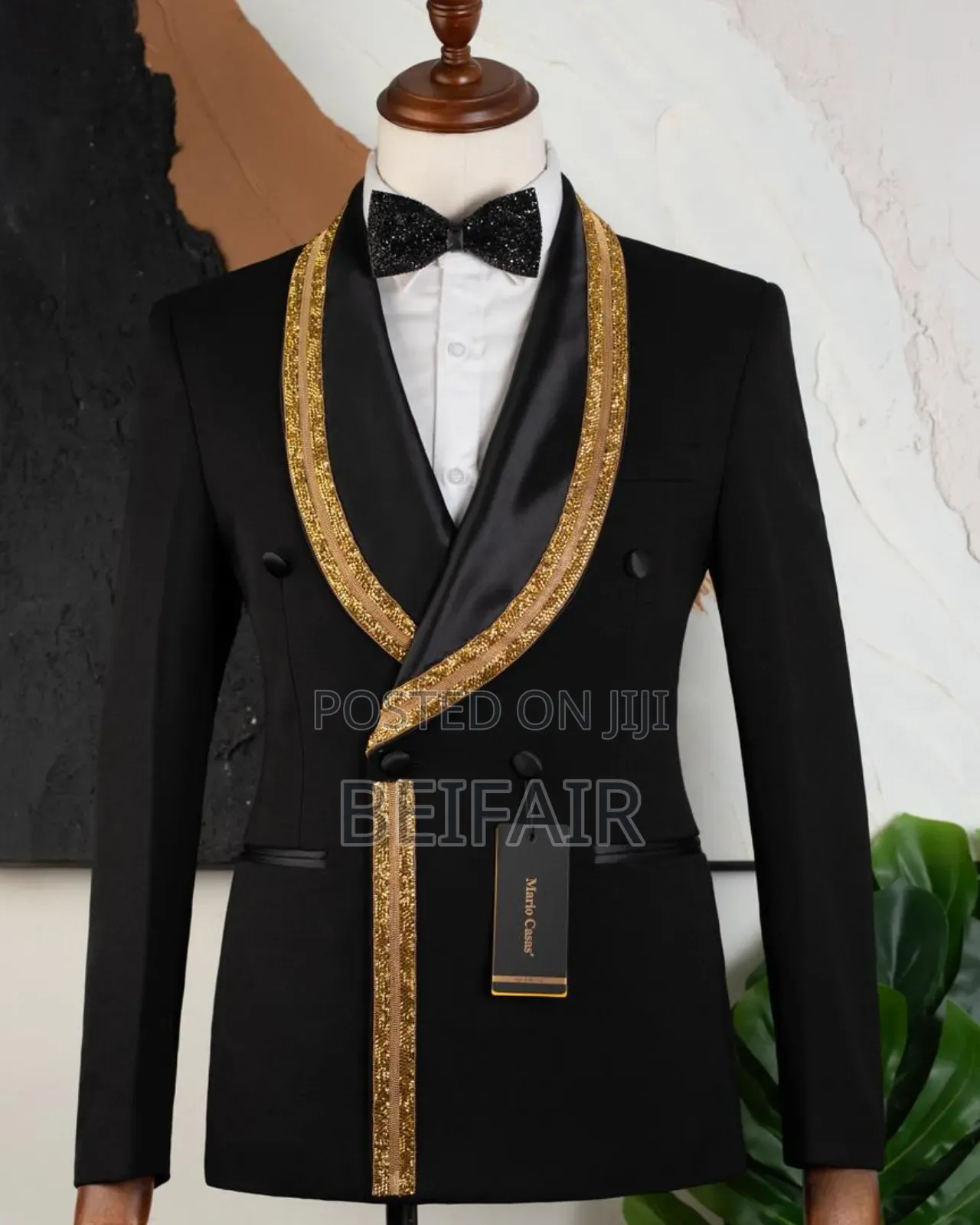Gold Stripe Black Suit