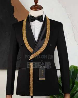 Gold Stripe Black Suit