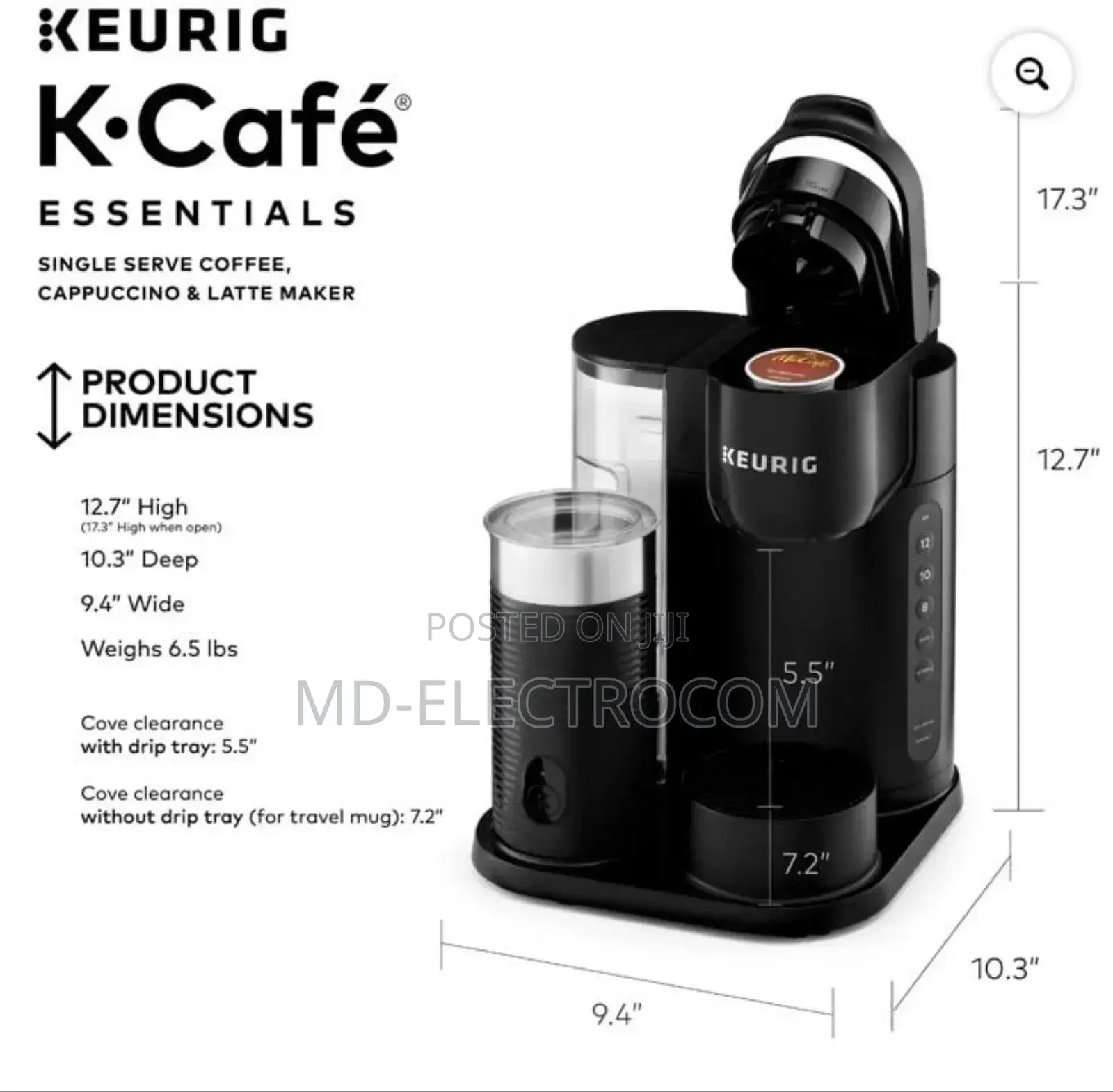 Coffee Maker Keurig K-Cafe Essentials Serve K-Cup Pod Milk Frother.
