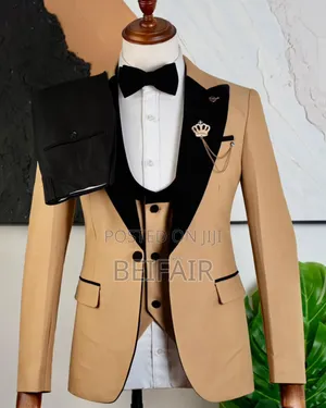 Khaki and Black Taxedo Suit