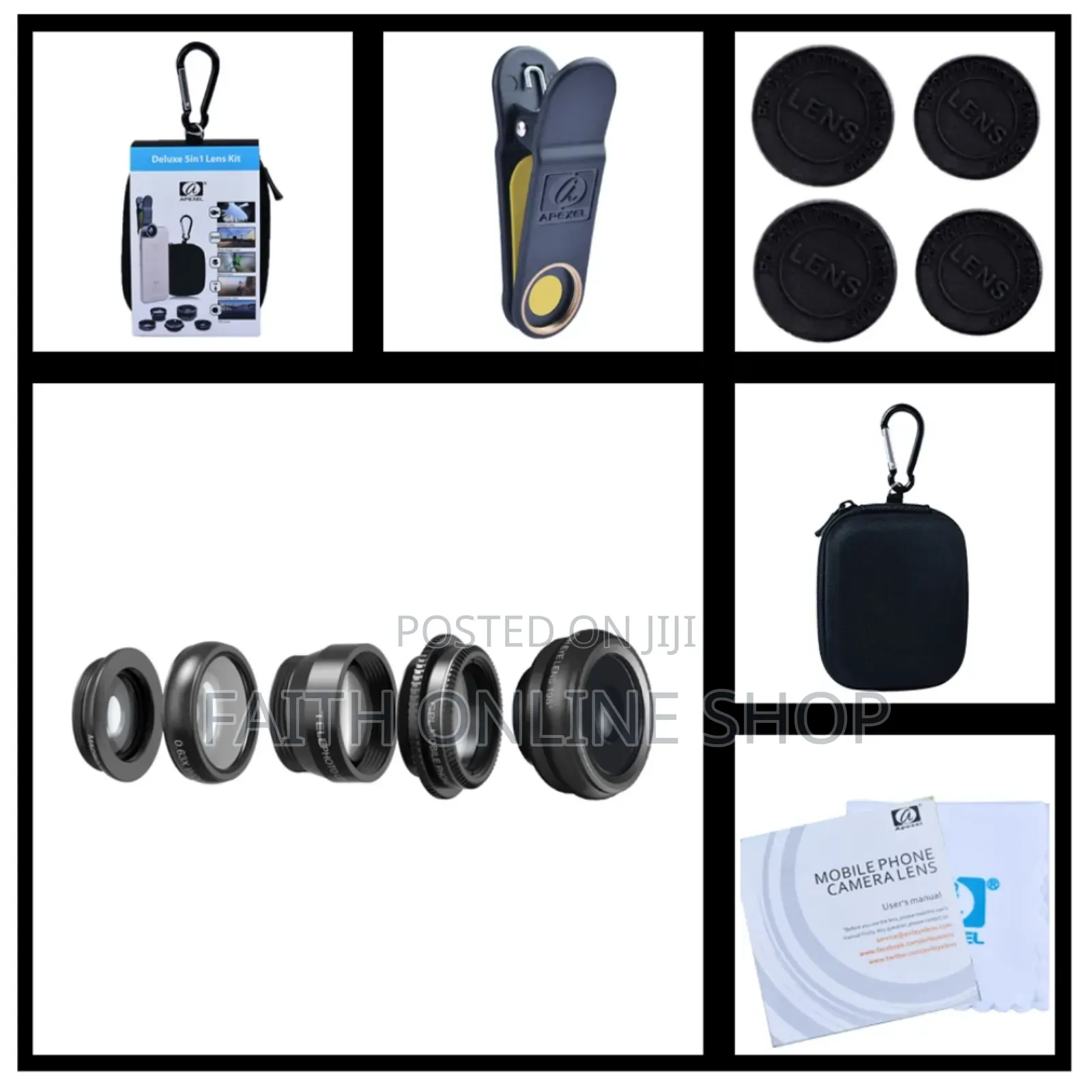 Apexel 5-in-1 Camera Lens Kit With Fish Eye, Macro, Wide Angle