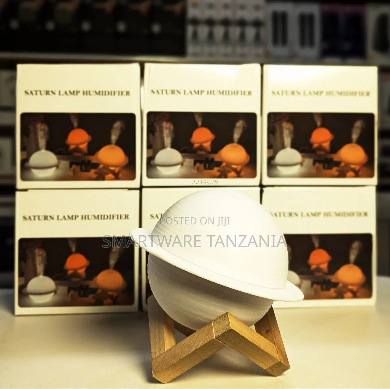 Saturn Lamp Humidifier With Led Night Light and Wooden Stand