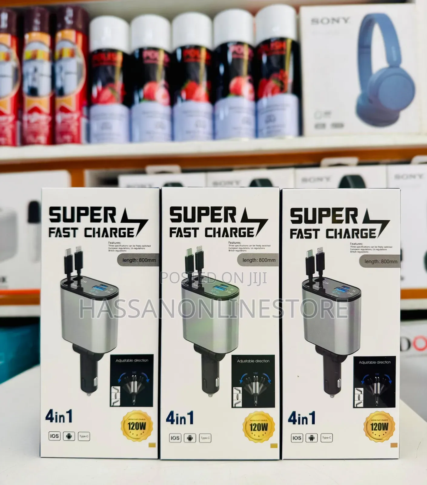 120w 4-in-1 Super Fast Charge Retractable Car Charger