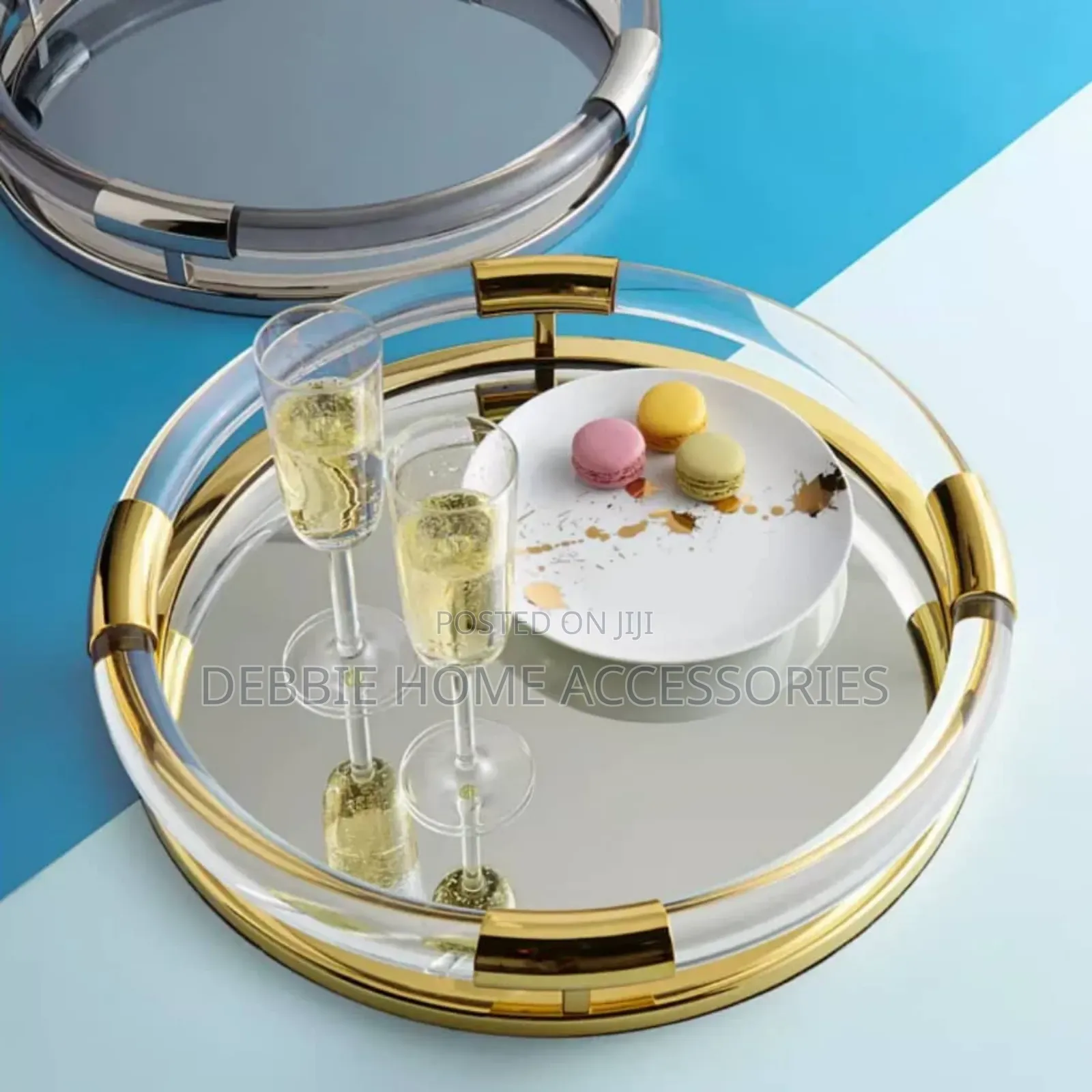 Set of Round Gold Decorative Serving Trays