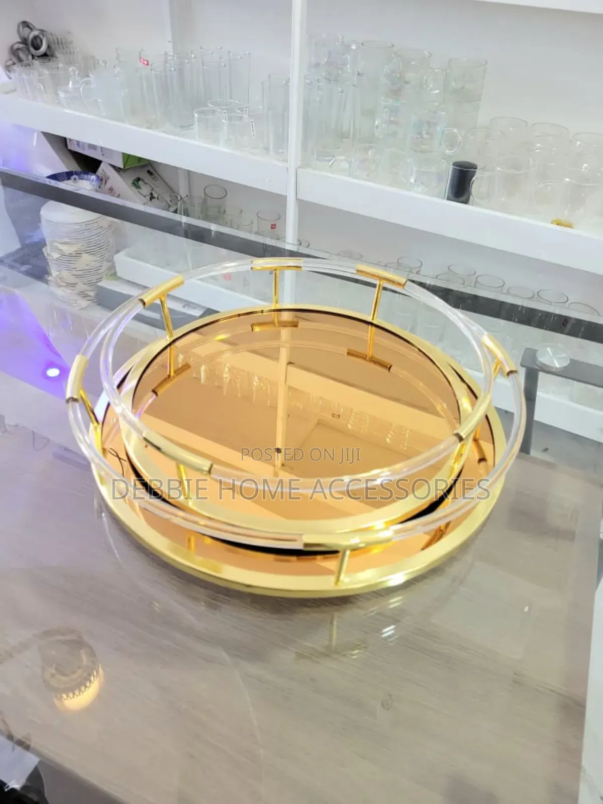 Set of Round Gold Decorative Serving Trays