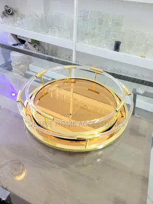 Set of Round Gold Decorative Serving Trays