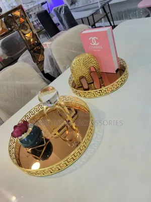 Round Gold Metal Mirrored Serving Tray Set 1(2pcs)
