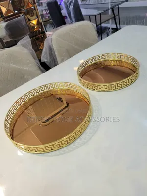 Round Gold Metal Mirrored Serving Tray Set 1(2pcs)