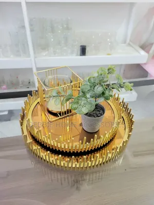 Gold Sunburst Round Metal Mirror Decorative Tray