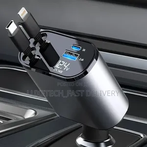 4-in-1 Super Fast Car Charger 120w- Ios (Lightning) and Type-C Devices
