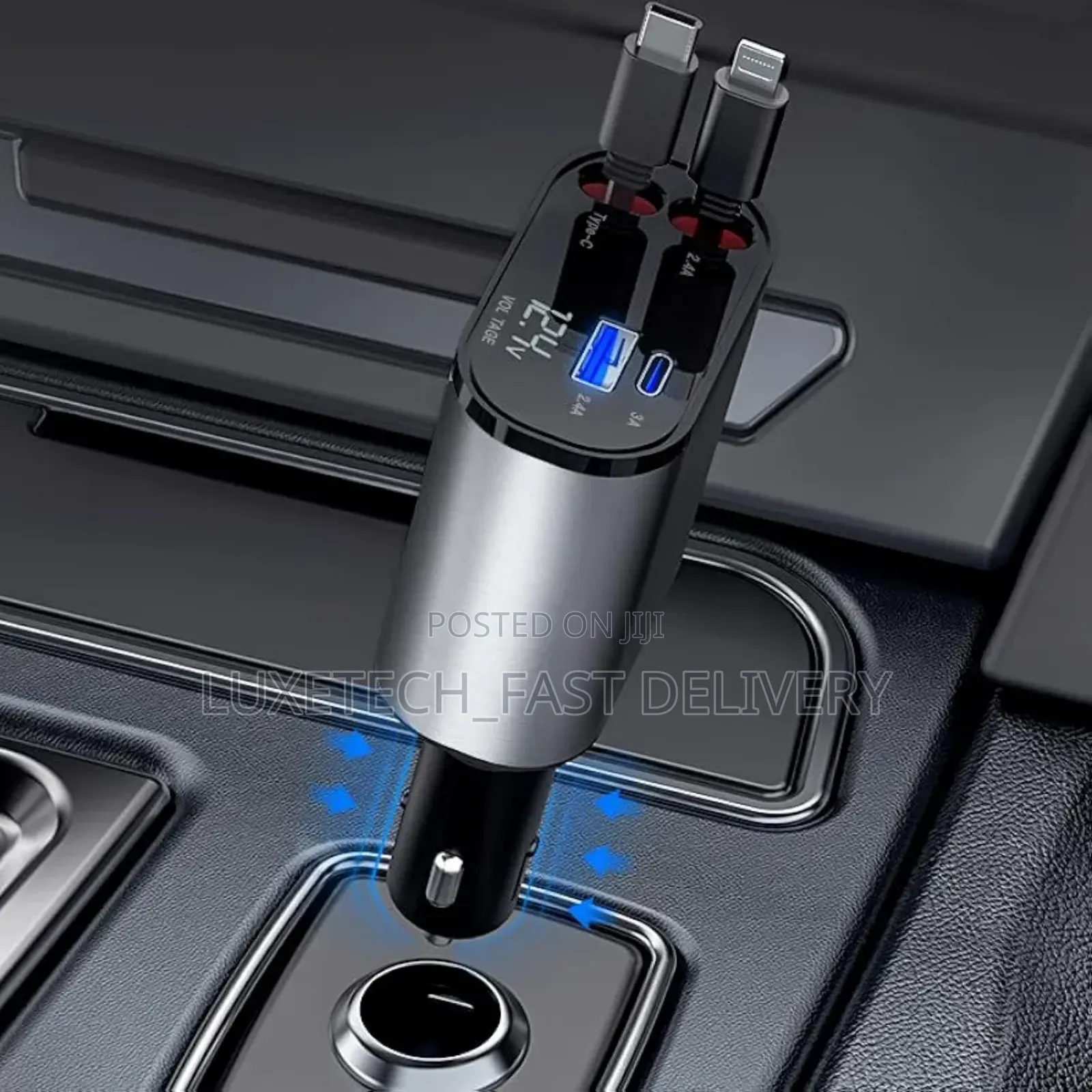 4-in-1 Super Fast Car Charger 120w- Ios (Lightning) and Type-C Devices