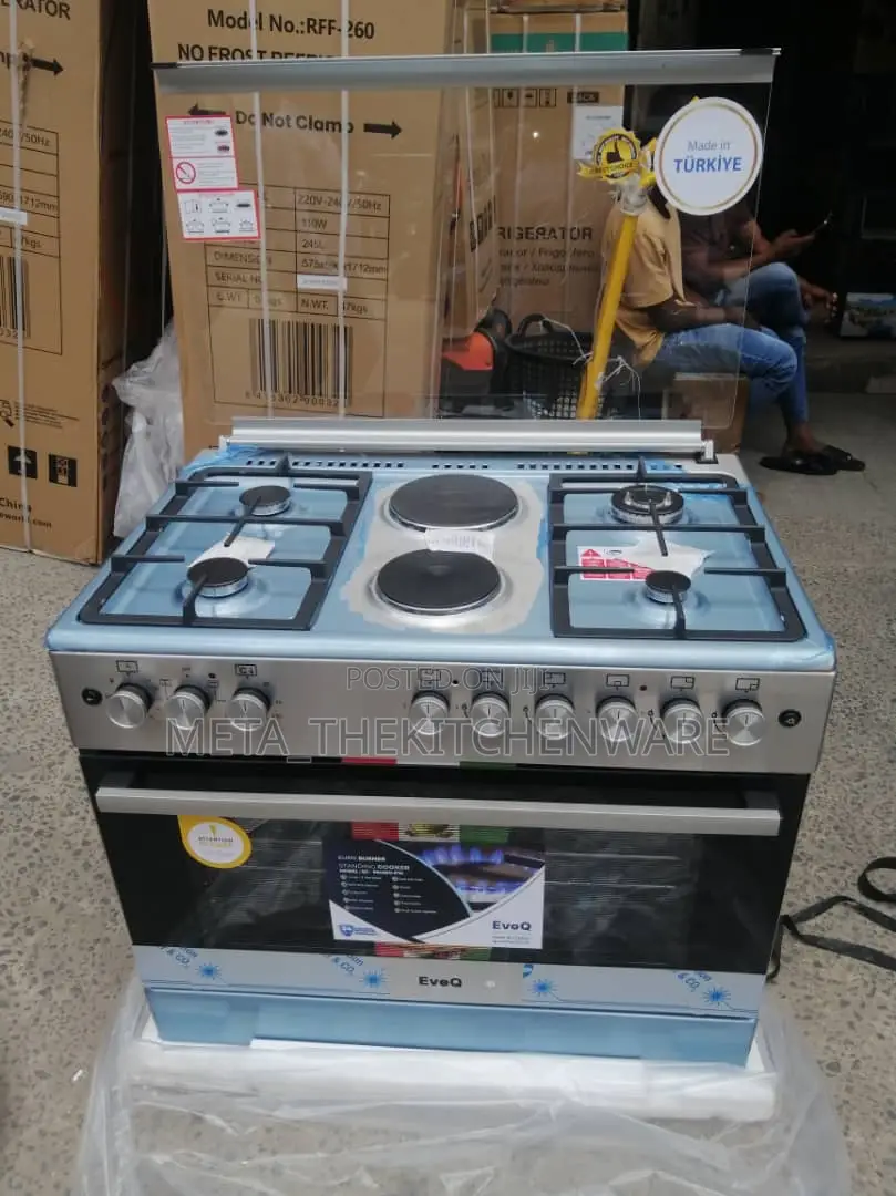 Evoq Cooker 4 Gas Burners + 2 Electric Plates + Electric Oven 90x60cm
