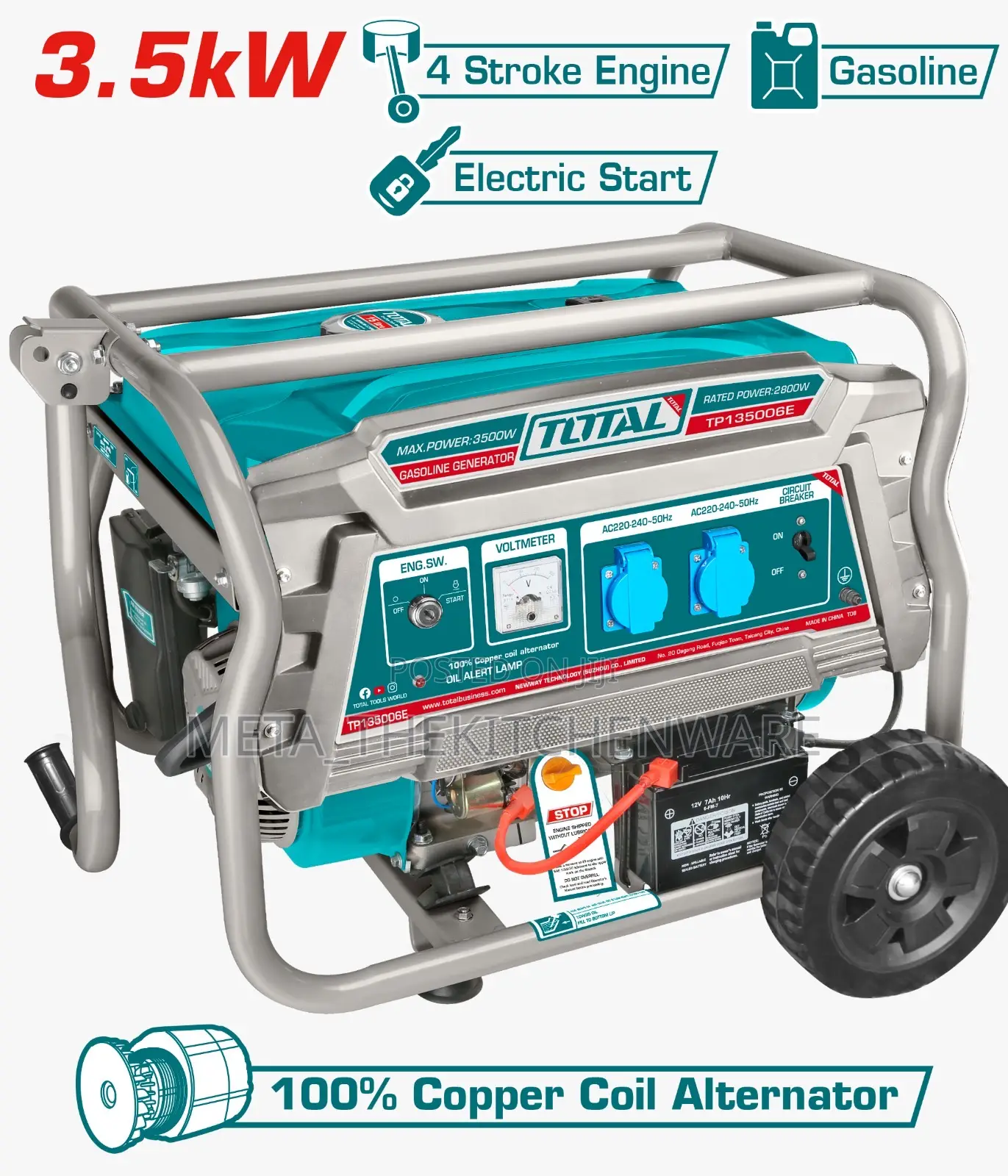 Total Gasoline Generator Key Start 3.5kw Tp135006e