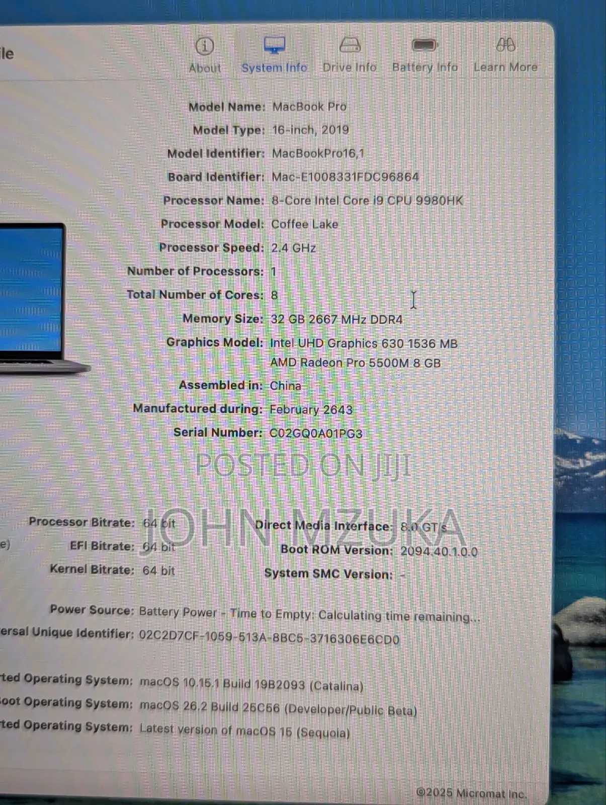 New Laptop Apple MacBook Pro 2019 32GB Intel Core I9 SSHD (Hybrid) 1T
