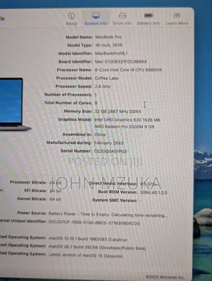 New Laptop Apple MacBook Pro 2019 32GB Intel Core I9 SSHD (Hybrid) 1T