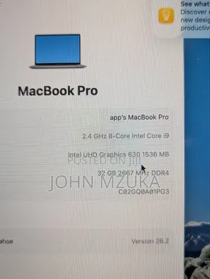 New Laptop Apple MacBook Pro 2019 32GB Intel Core I9 SSHD (Hybrid) 1T