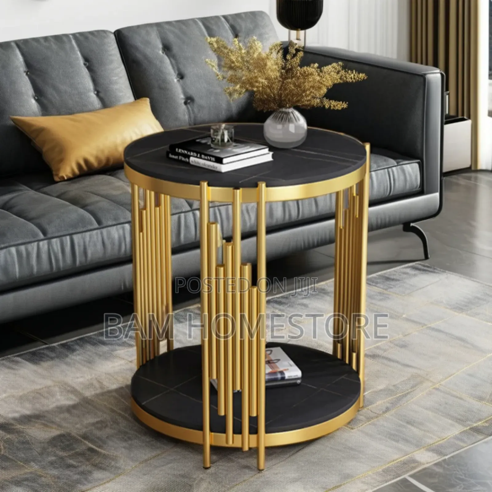 Luxury Gold Black Glass Side Table (A-233)