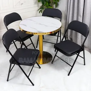 Elegant Bistro Set | Marble-Style Gold Pedestal Table | Folding Chairs