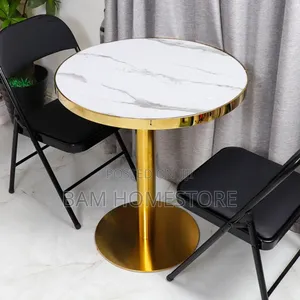 Elegant Bistro Set | Marble-Style Gold Pedestal Table | Folding Chairs