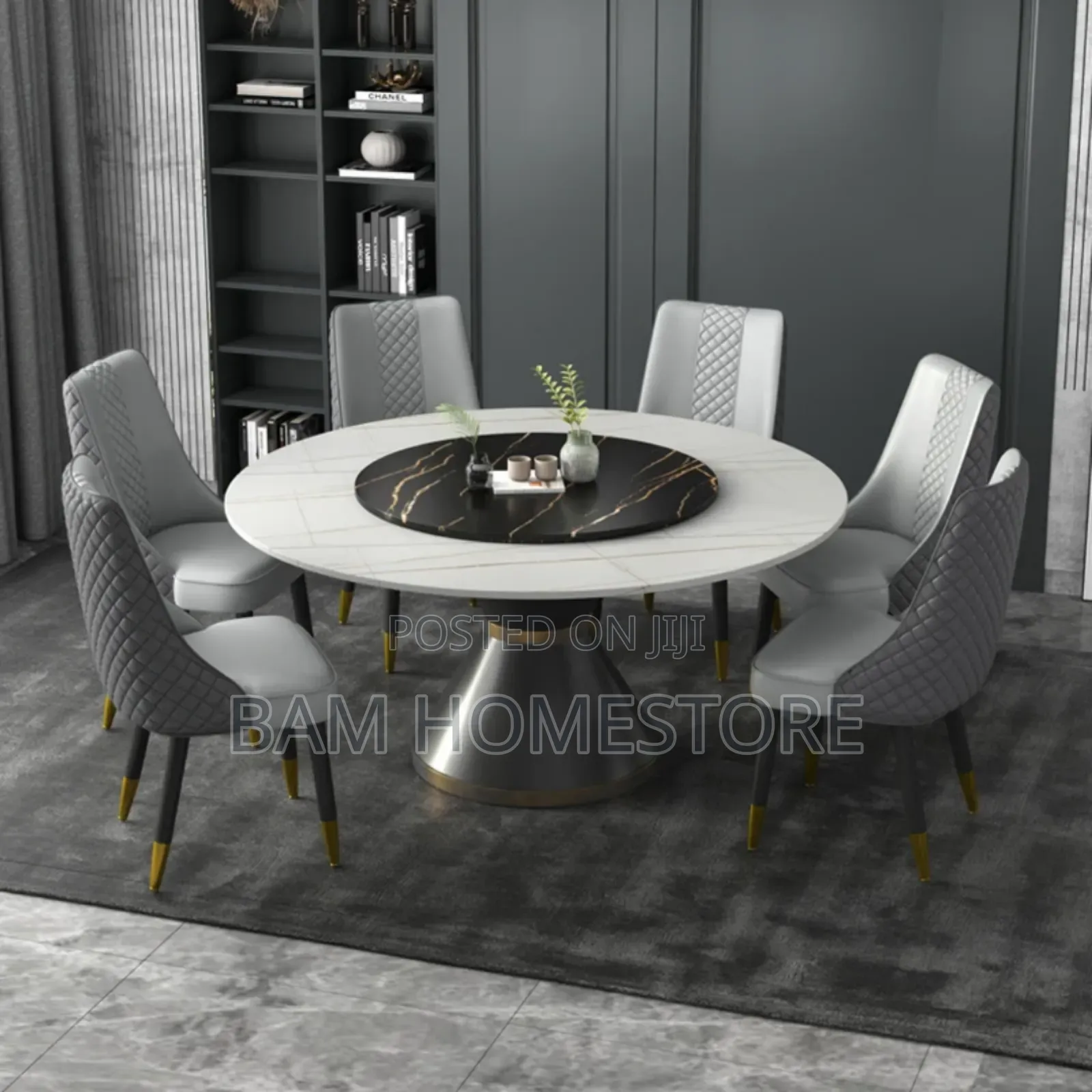 Diamond-Quilted Dining Chairs | Gray White Two-Tone Design