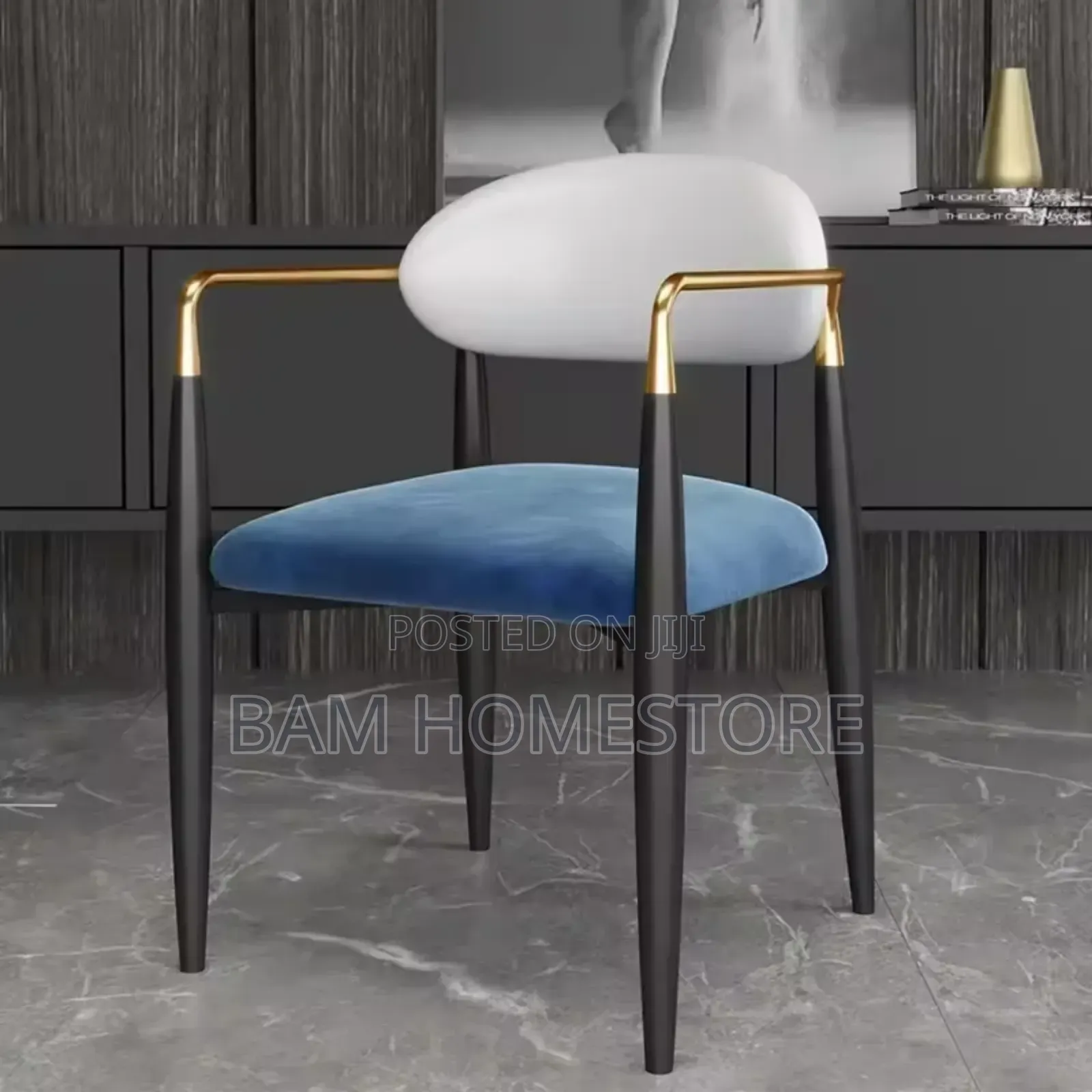Gold Accent Armrests Black Faux-Leather Classic Chair