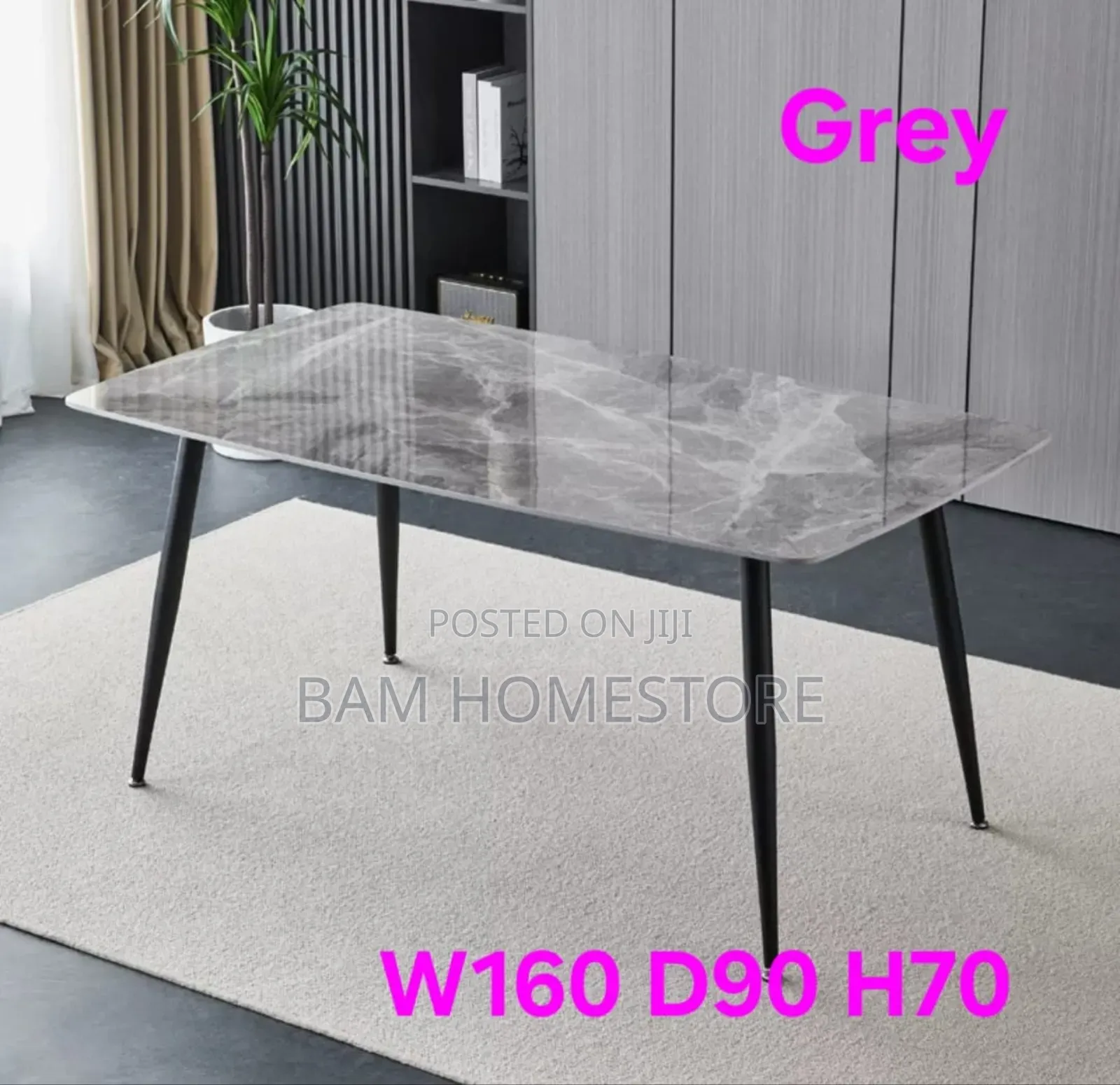 Large Grey Marble Dining Table W160cm X D90cm | Modern Centerpiece
