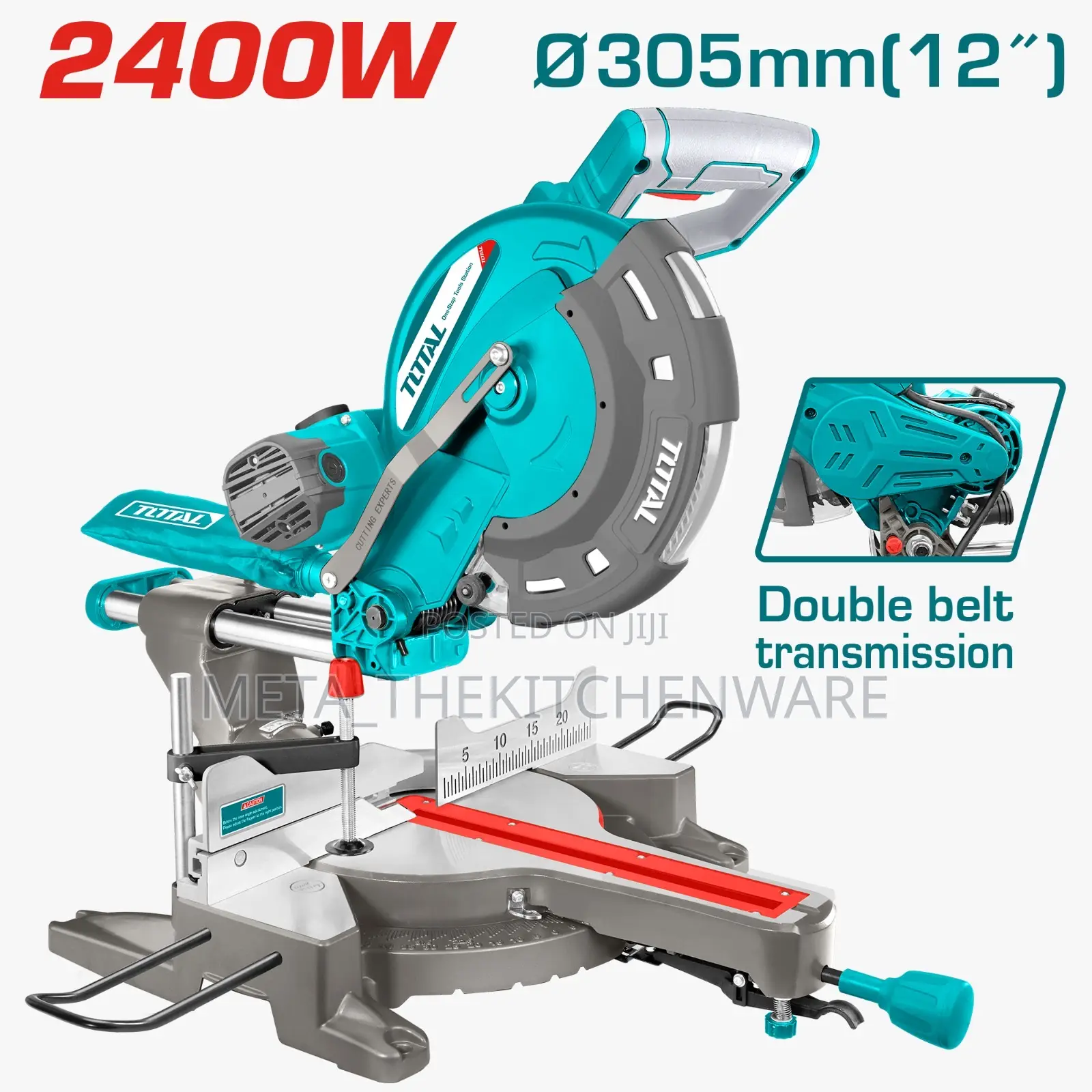 Total Mitre Saw 2400w, 5000rpm, 305mm Blade, Double Belt Transmission
