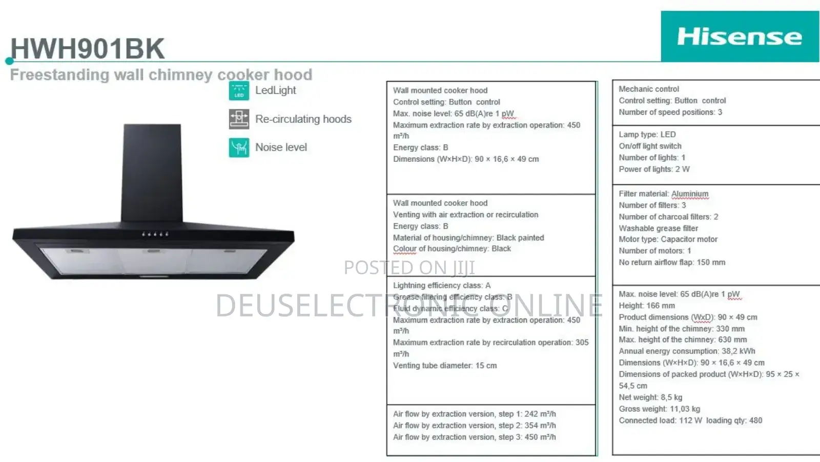 *Hisense 90cm Range Hood* 
*Model Hwh901bk