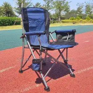 Portable Folding Outdoor Chair Blue With Cup Holder Side Storage