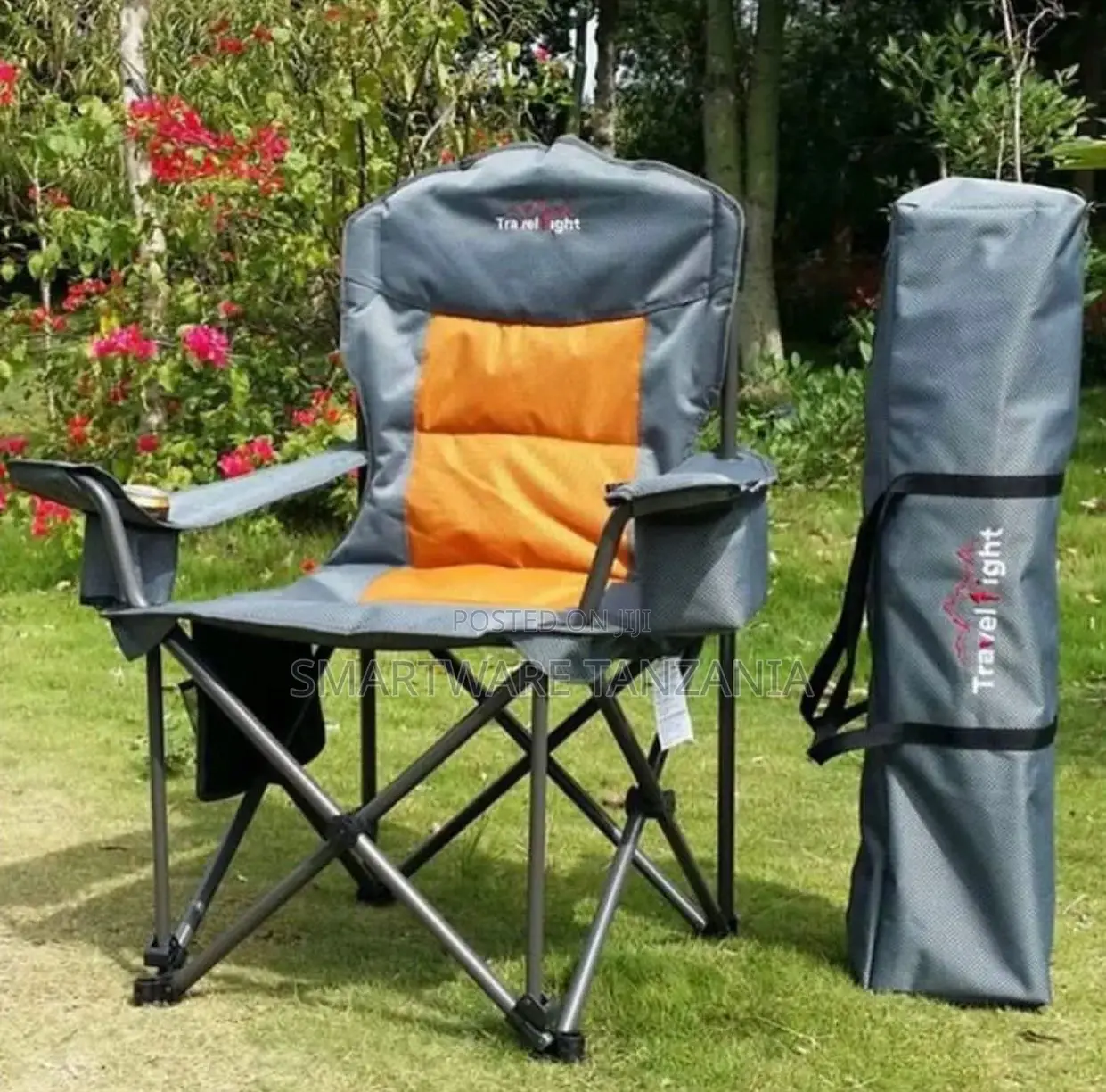 Travel Right Padded Camping Chair Gray Orange With Carry Bag