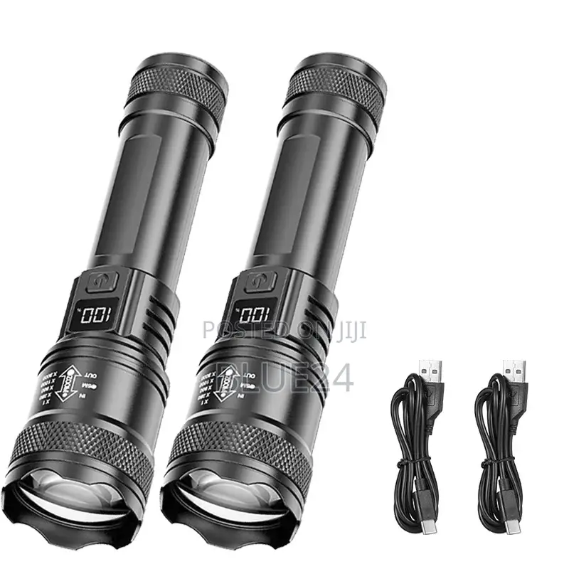 Rechargeable Led Flashlight Zoomable Torch With LCD Display 3 Modes