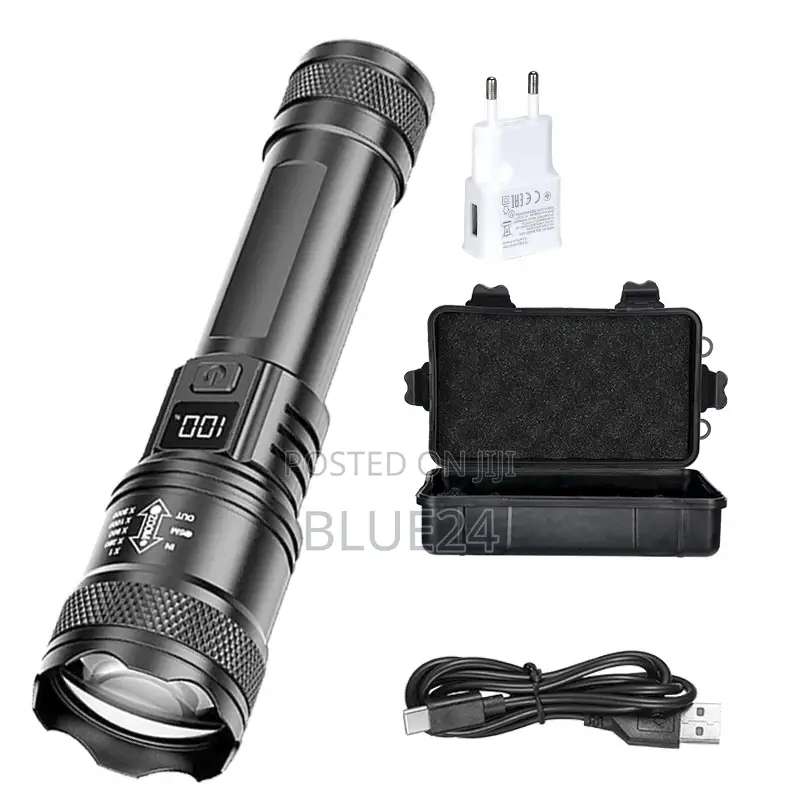 Rechargeable Led Flashlight Zoomable Torch With LCD Display 3 Modes