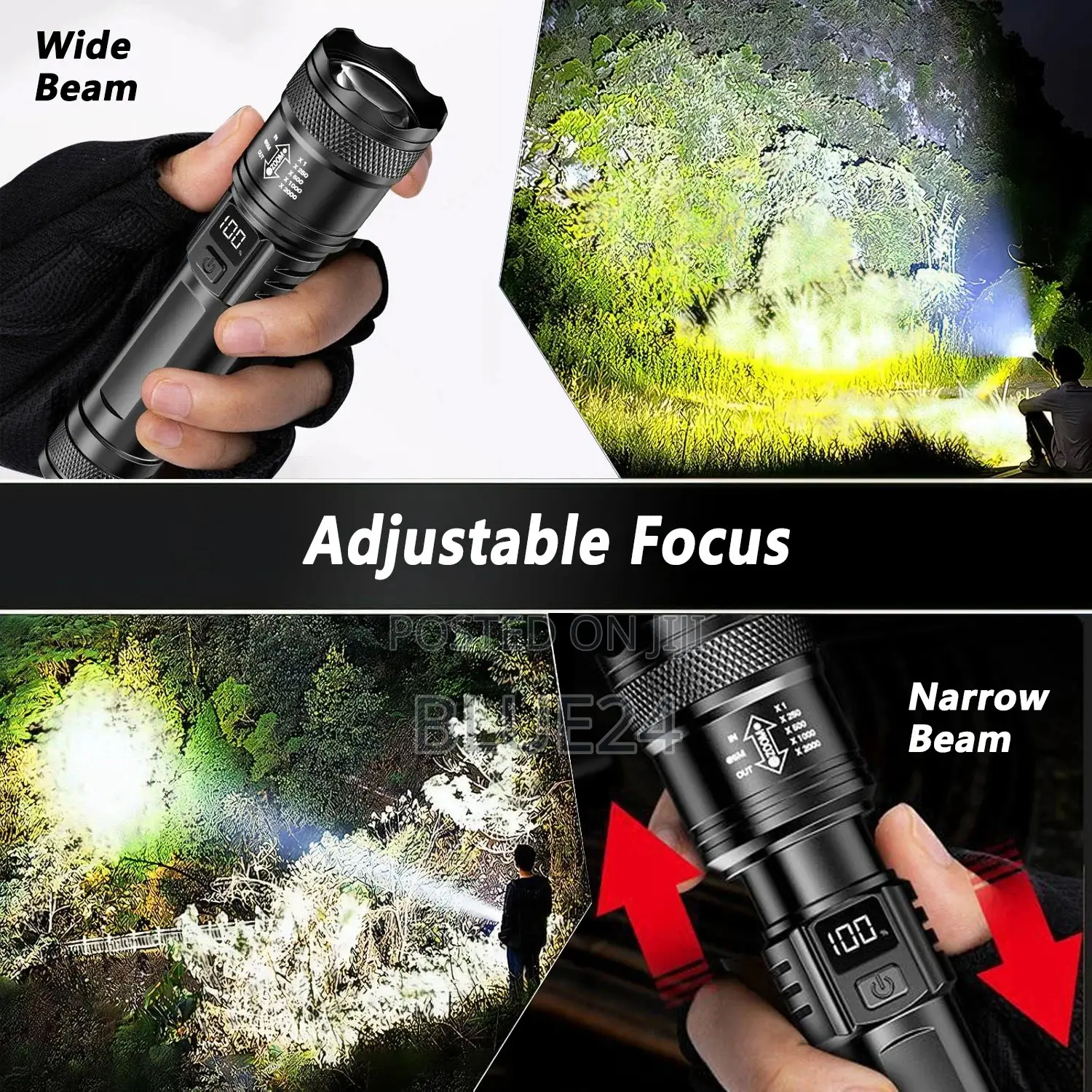 Rechargeable Led Flashlight Zoomable Torch With LCD Display 3 Modes